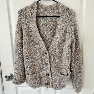 Pink Republic Neutral Speckled Bouclé Cardigan with Multicolor Flecks